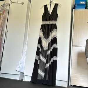 Black and white lace floor length dress